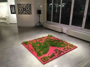 Sabine Schäfer/Ulrich Singer: GREENCODE, temporary garden with Audio QR-Code, Gallery GEDOK Karlsruhe, 13.01.-11.02.2018, Exhibition “Why Knot?”, Photo: Annette Hünnekens