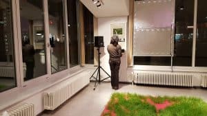 Sabine Schäfer/Ulrich Singer: GREENCODE, temporary garden with Audio QR-Code, Gallery GEDOK Karlsruhe, 13.01.-11.02.2018, Exhibition “Why Knot?”, Photo: SA/JO